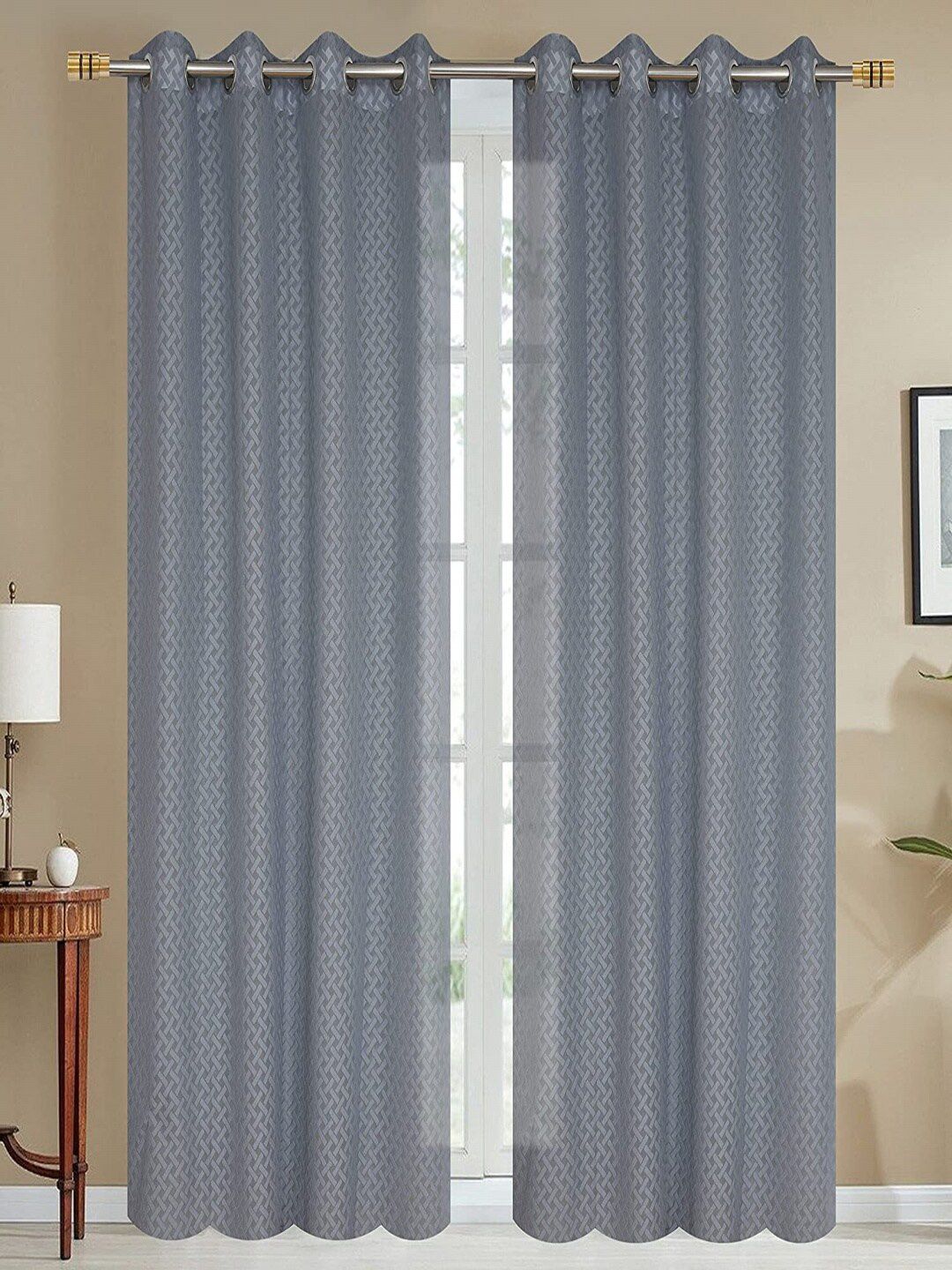 Aura Grey 2 Pieces Self Design Eyelet Door Sheer Curtains-image-41