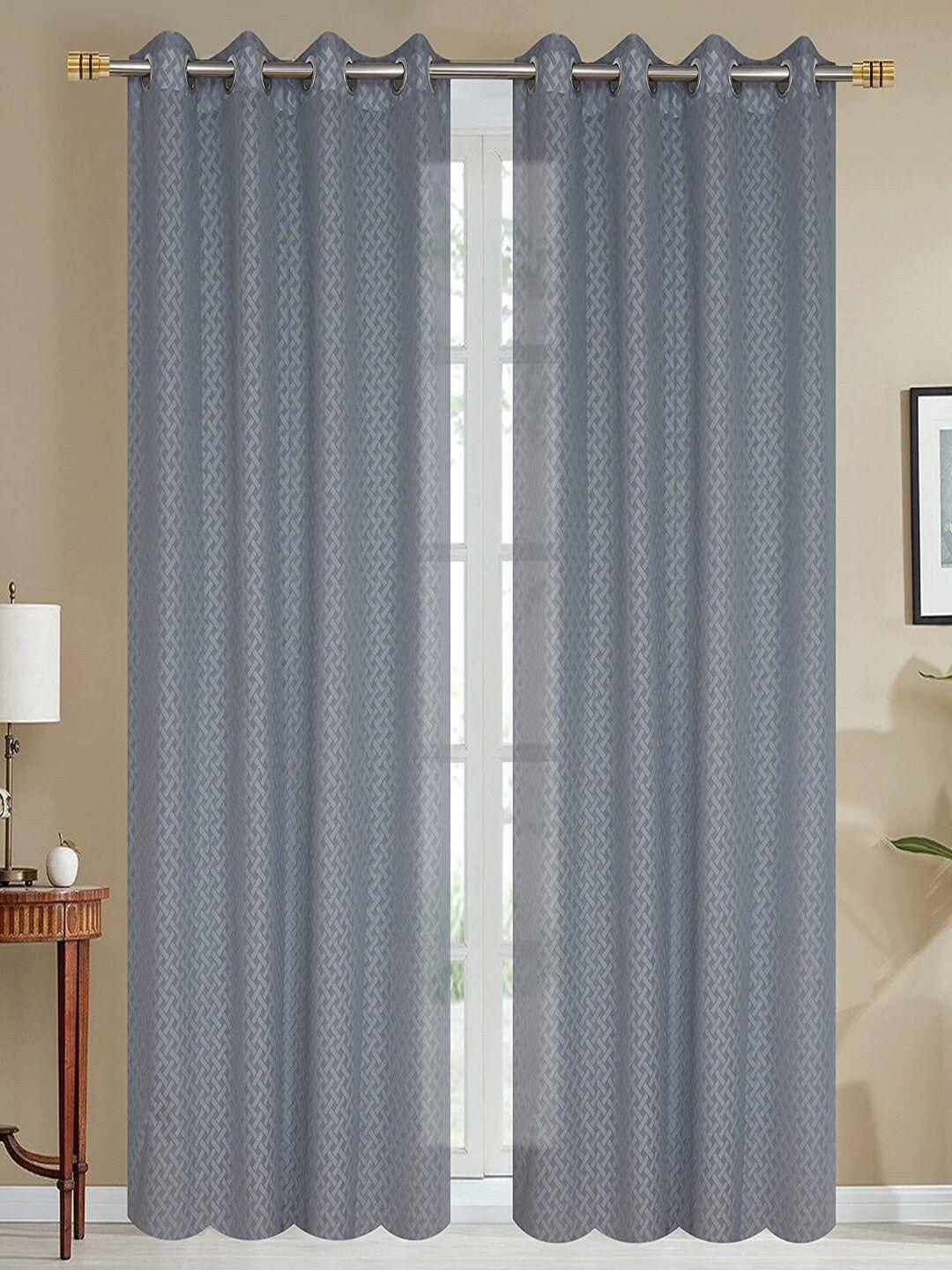 Aura Grey 2 Pieces Self Design Eyelet Window Sheer Curtains-image-42