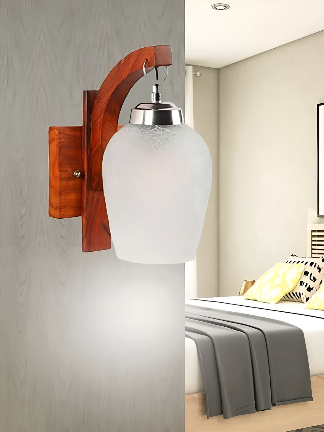 BrightLyt Brown & White Textured Wooden Bell Shaped Wall Lamp-picture-38
