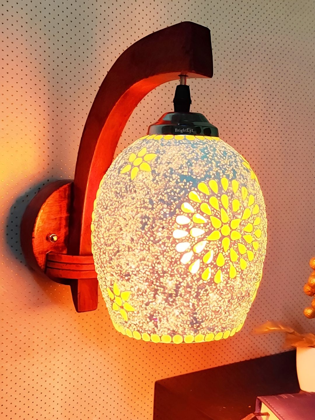 BrightLyt Brown & White Wooden Spherical Wall Lamp-picture-16
