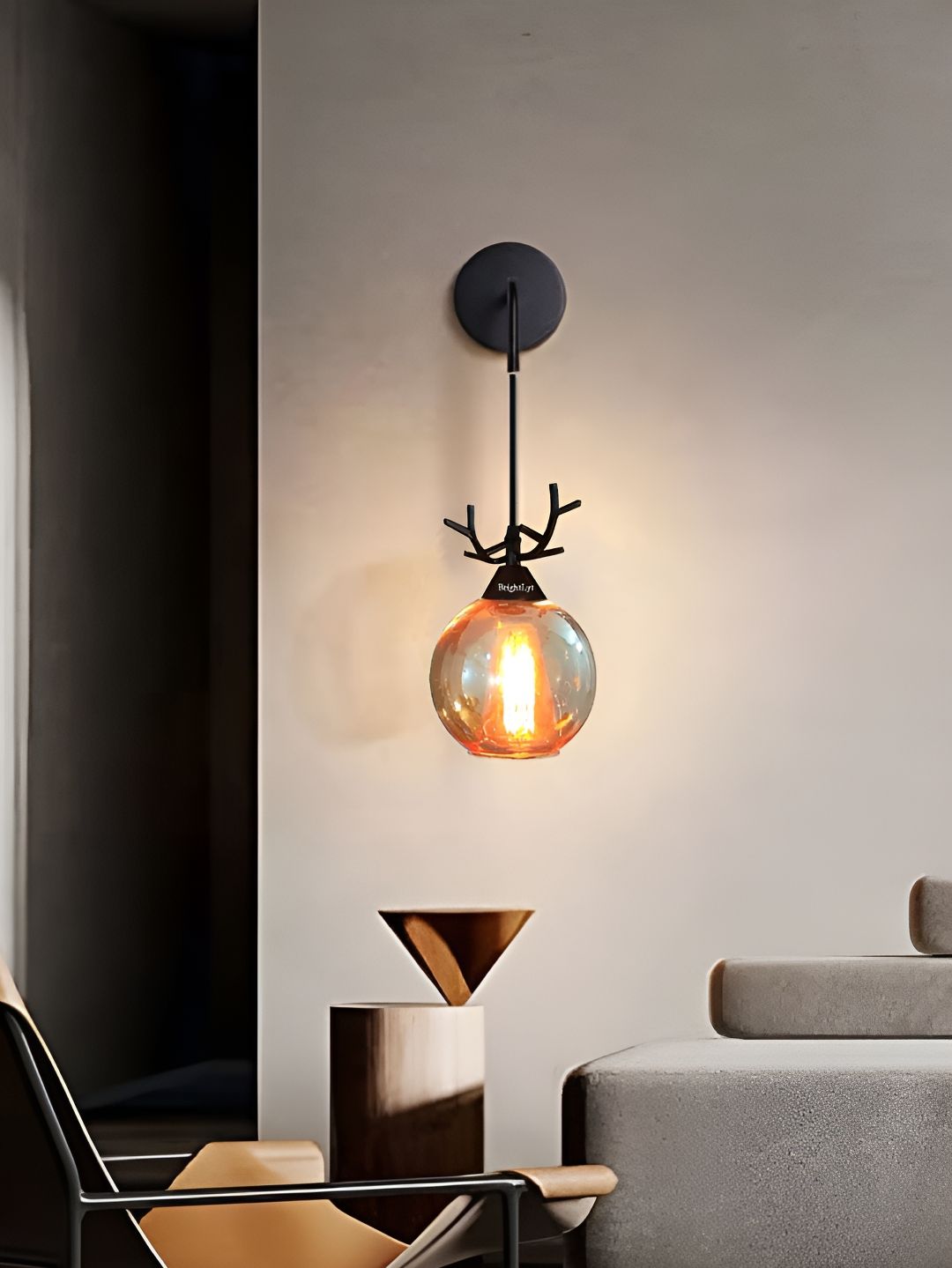 BrightLyt Gold-Toned & Black Spherical Shaped Glass Wall Lamp-picture-11