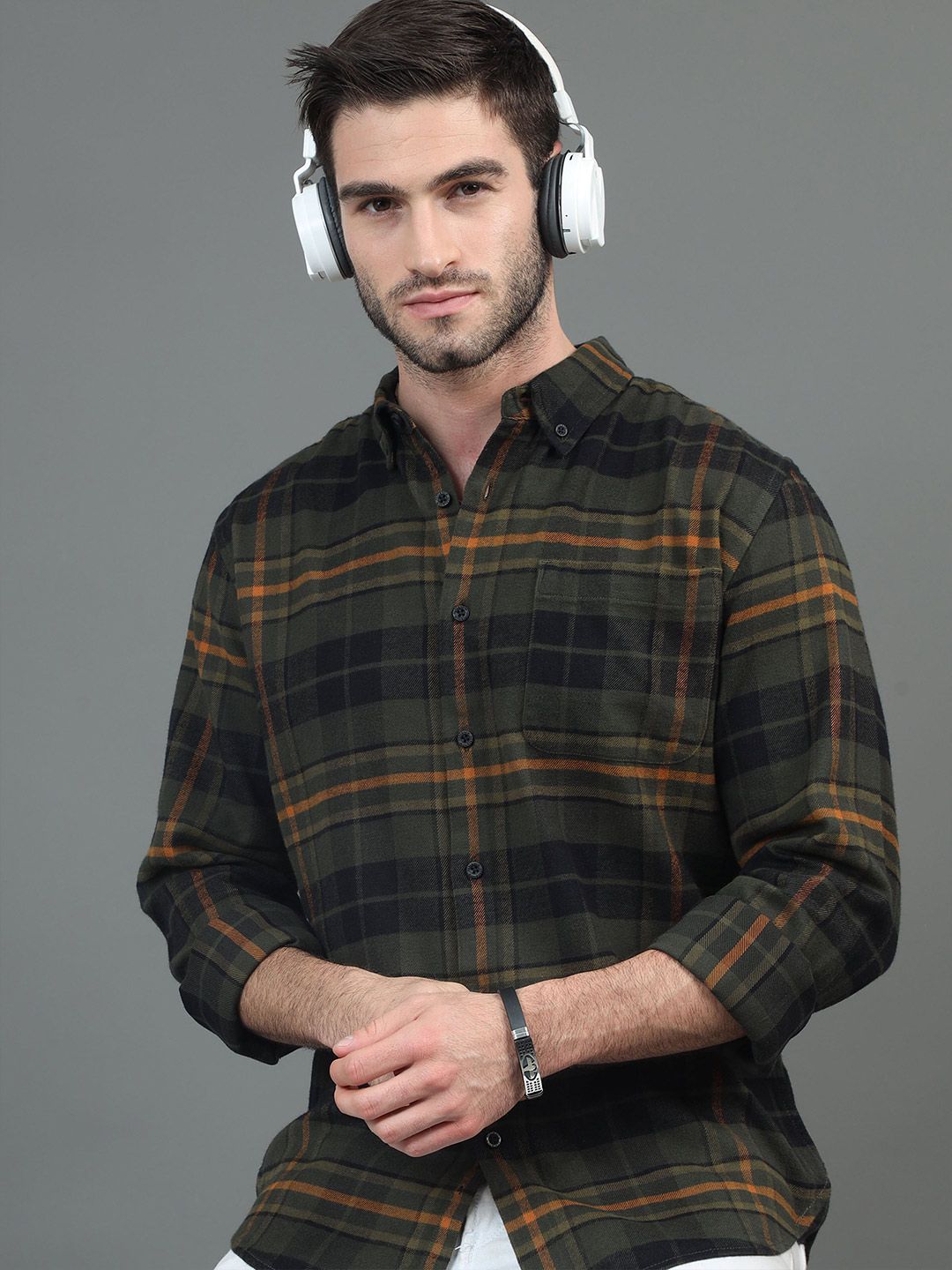 HERE&NOW Green Slim Fit Tartan Checks Casual Shirt