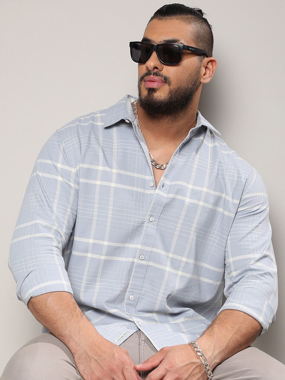 Instafab Plus Classic Windowpane Checks Cotton Casual Shirt-picture-18