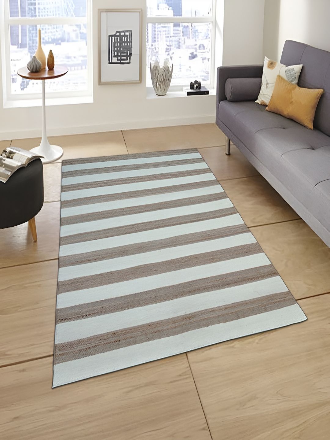 MRIC Beige Striped Handmade Woollen Carpet-image-47