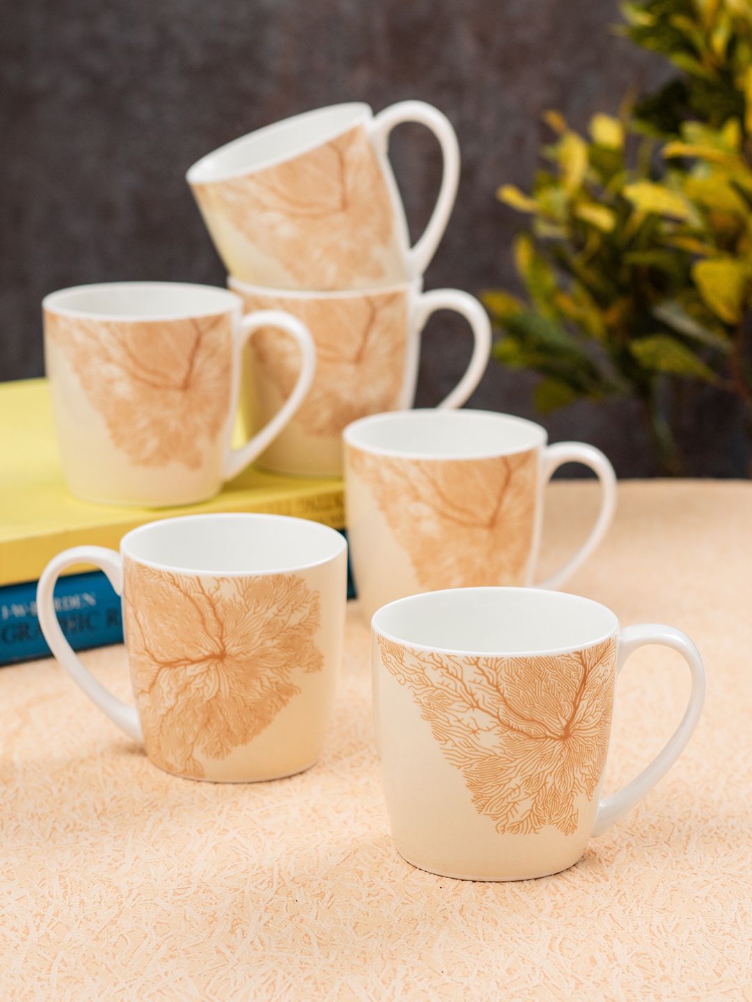 JCPL White 6 Pieces Printed Dishwasher Safe Ceramic Glossy Cups 200 ml-image-35