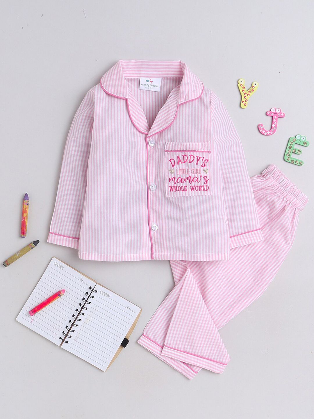 Knitting Doodles Girls Striped Night Suit-picture-21
