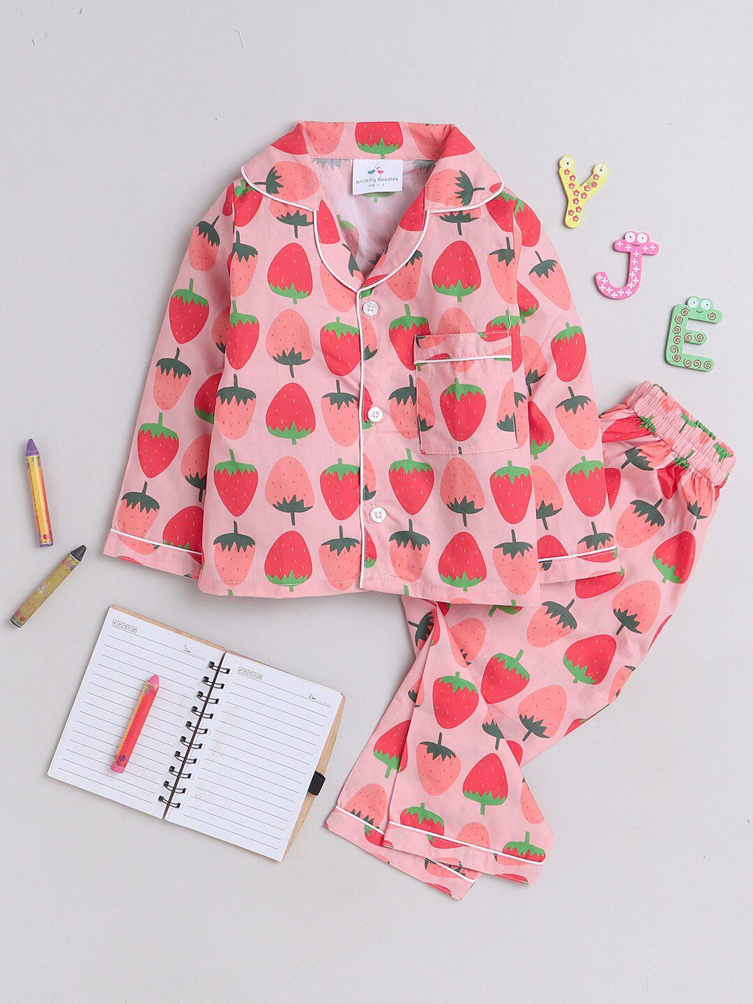 Knitting Doodles Girls Conversational Printed Night Suits-picture-56