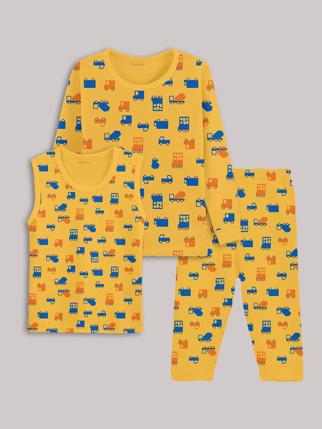 Kanvin Boys Yellow Printed Thermal Set-picture-58