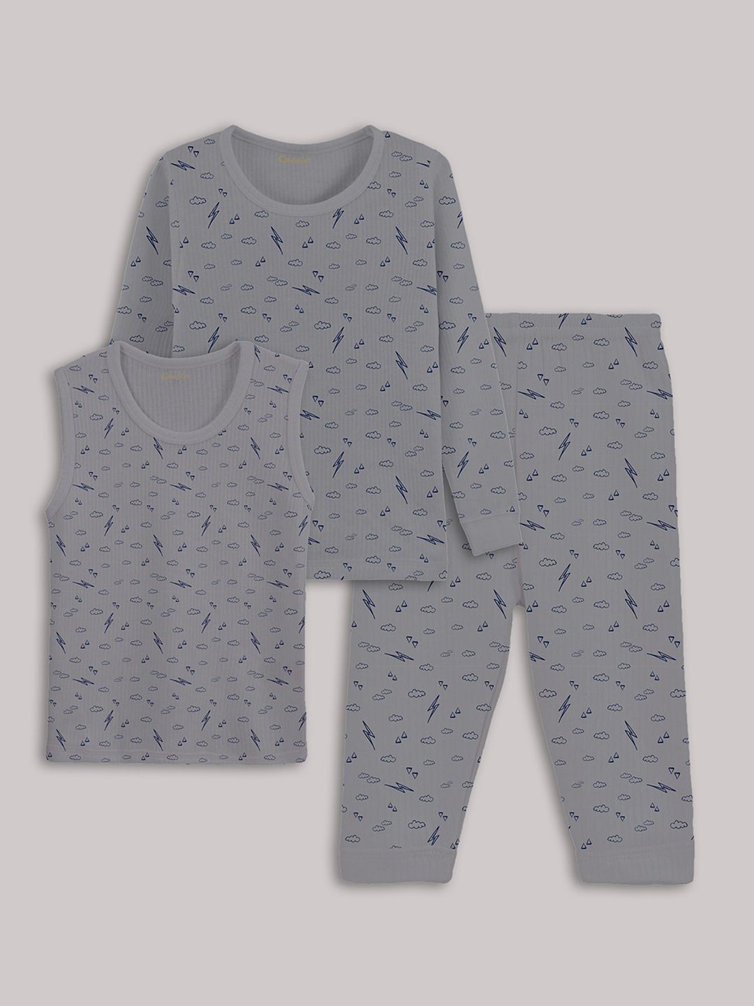 Kanvin Grey Kids 3 Piece Printed Thermal Set-picture-12