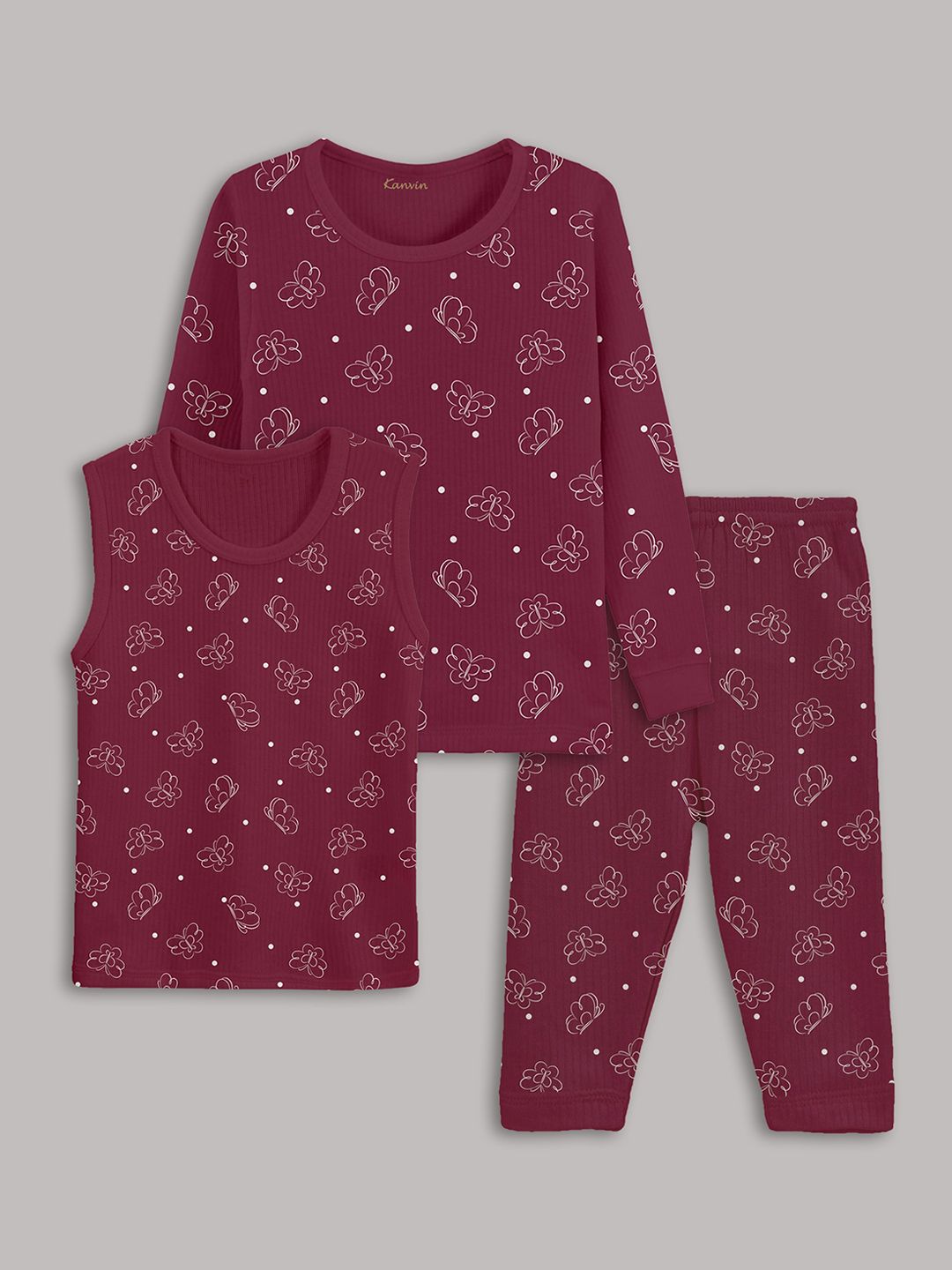 Kanvin Girls Maroon Printed Thermal Set-image-19
