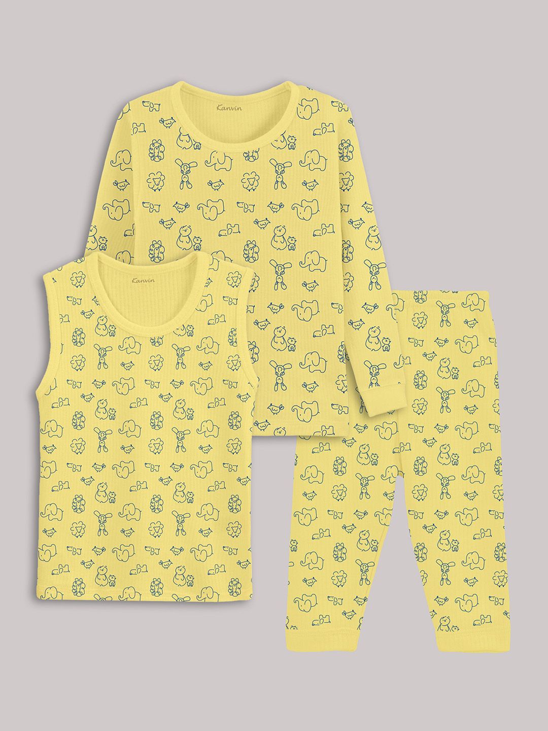 Kanvin Girls Yellow Printed Thermal Set-image-5