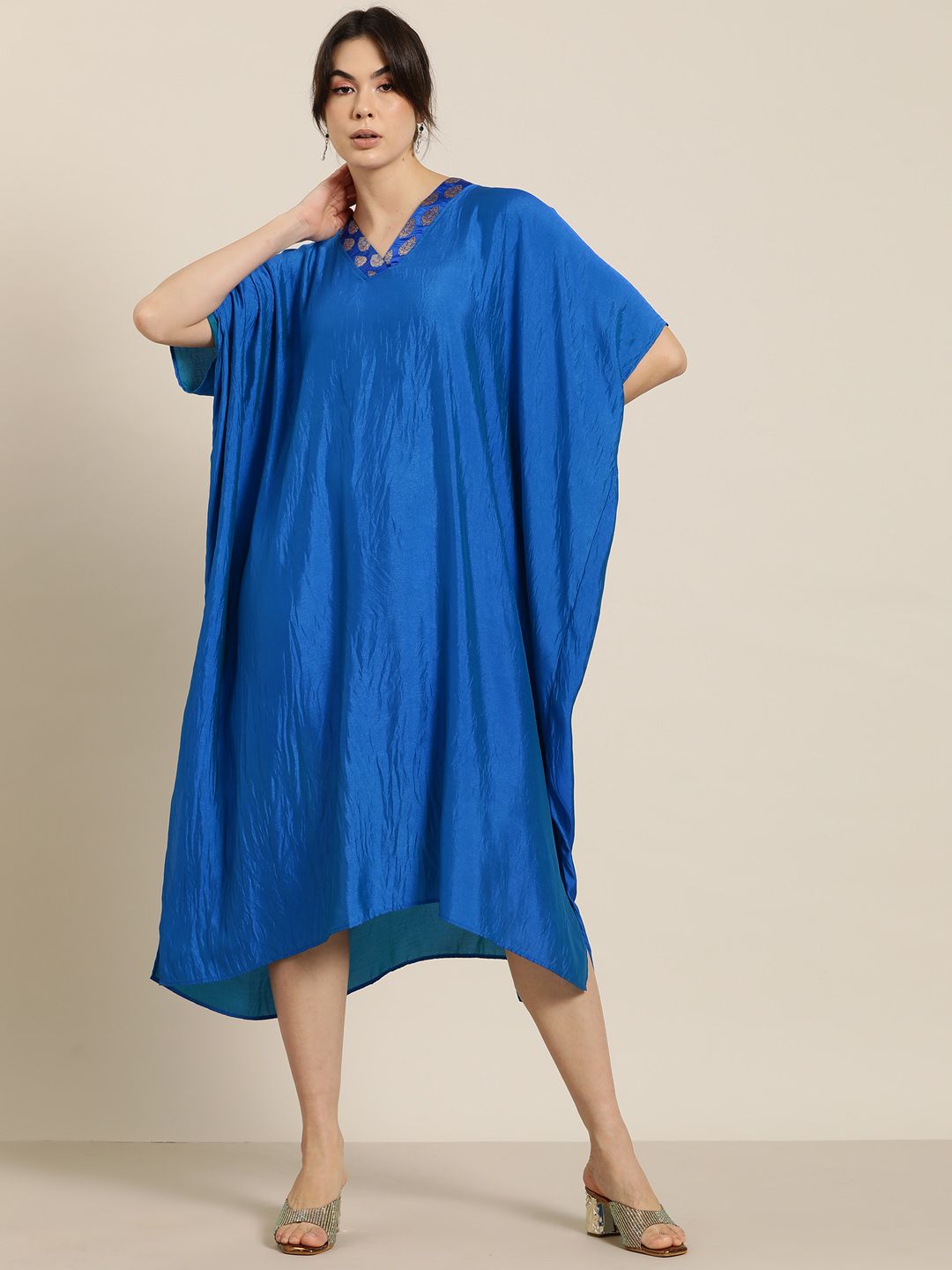 Qurvii Desi Solid Kimono Sleeve Oversized Kaftan Midi Dress-picture-11