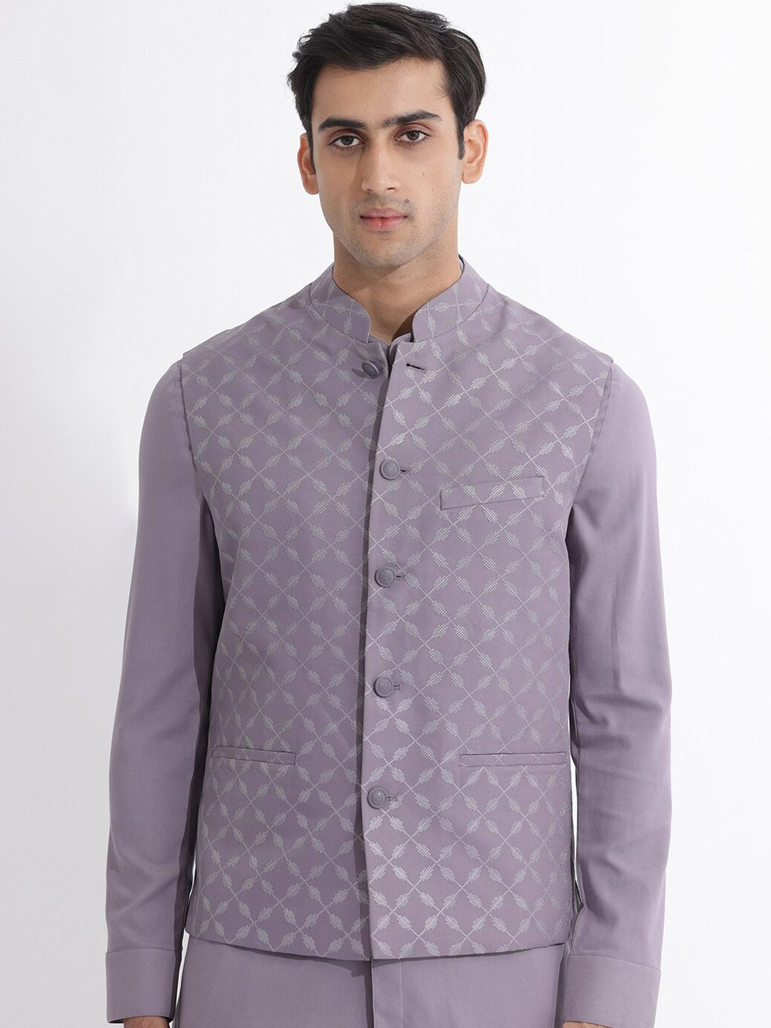 RARE RABBIT Men Medo-B Slim Fit Woven Design Nehru Jacket-picture-22