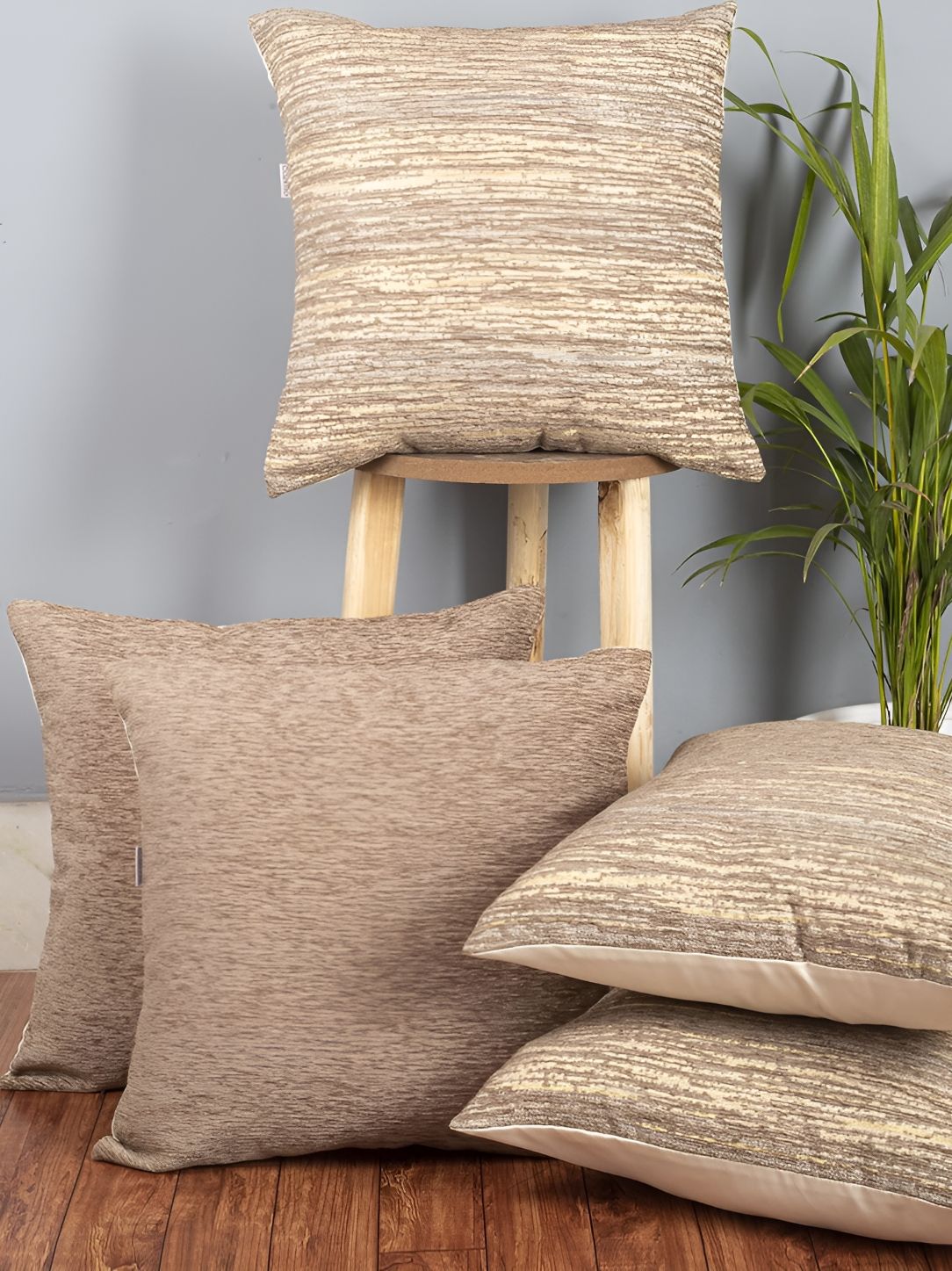 CAZIMO Beige & Brown 5 Pieces Abstract Textured Jacquard Square Cushion Covers-picture-55
