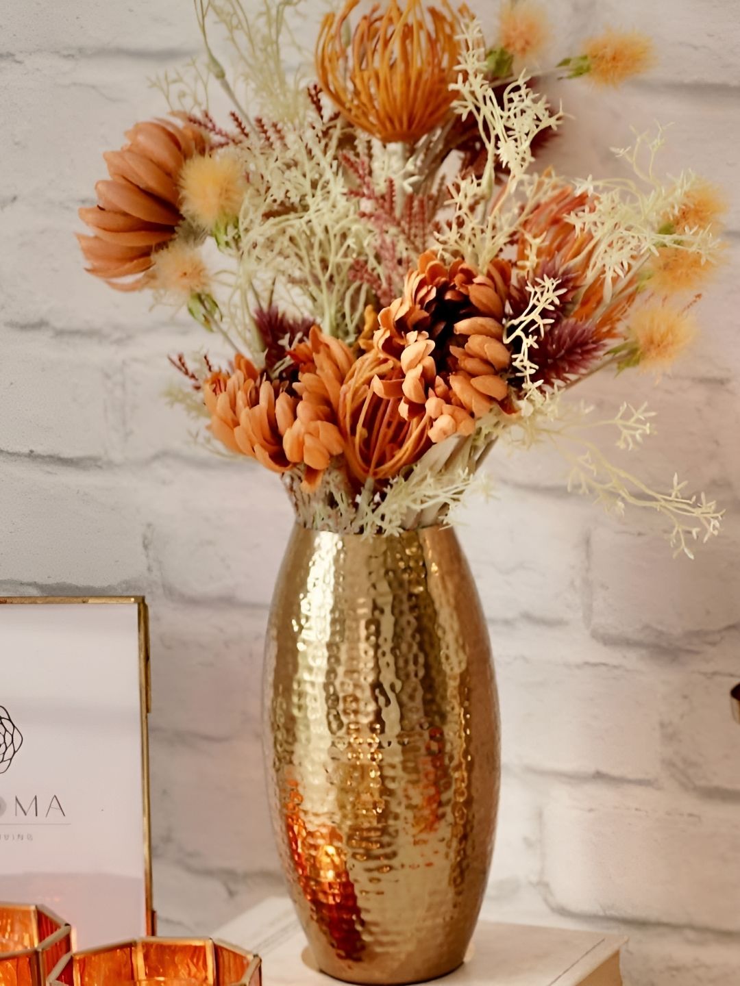 BEHOMA Hammered Gold toned Textured Metal Small Flower Vase-image-45