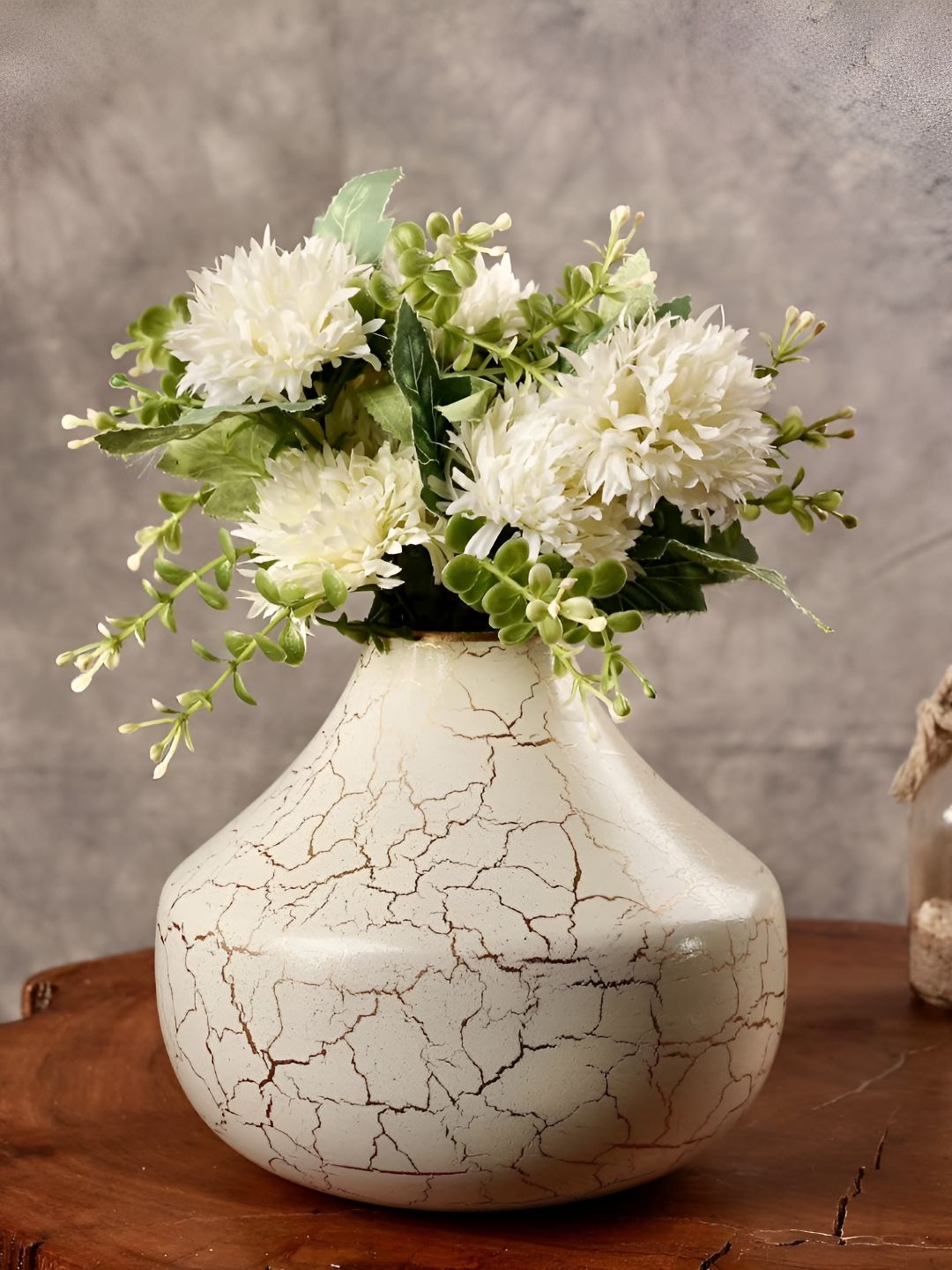 BEHOMA Off-White & Gold Toned Abstract Printed Bud Shape Metal Flower Vase-image-33