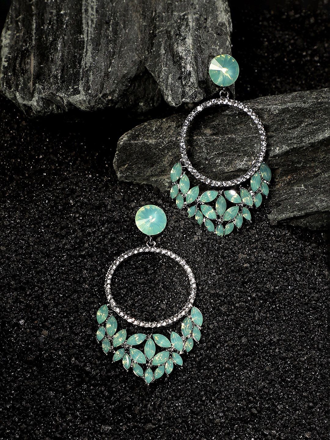 SOHI Silver-Plated Artificial Stones & Beads Studded Drop Earrings-image-11