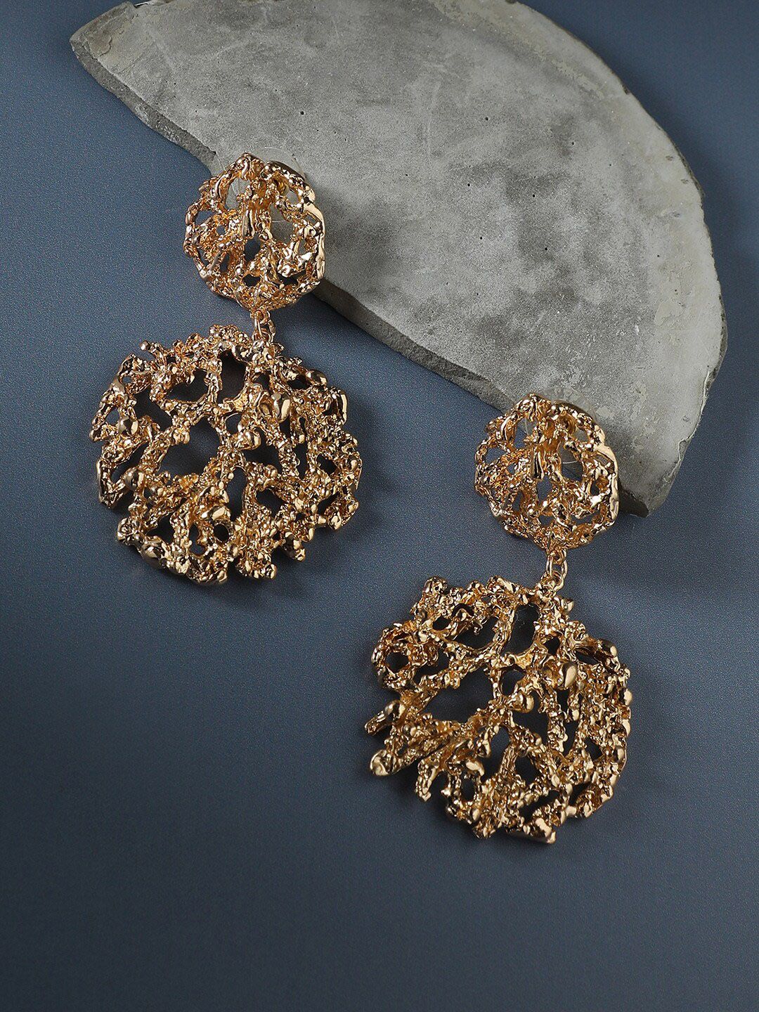 SOHI Gold-Plated Artificial Stones & Beads Studded Drop Earrings-image-35