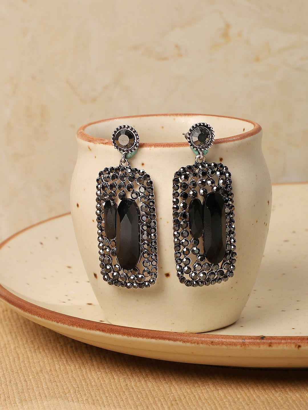SOHI Silver-Plated Geometric Artificial Stones Studded Earrings-image-44