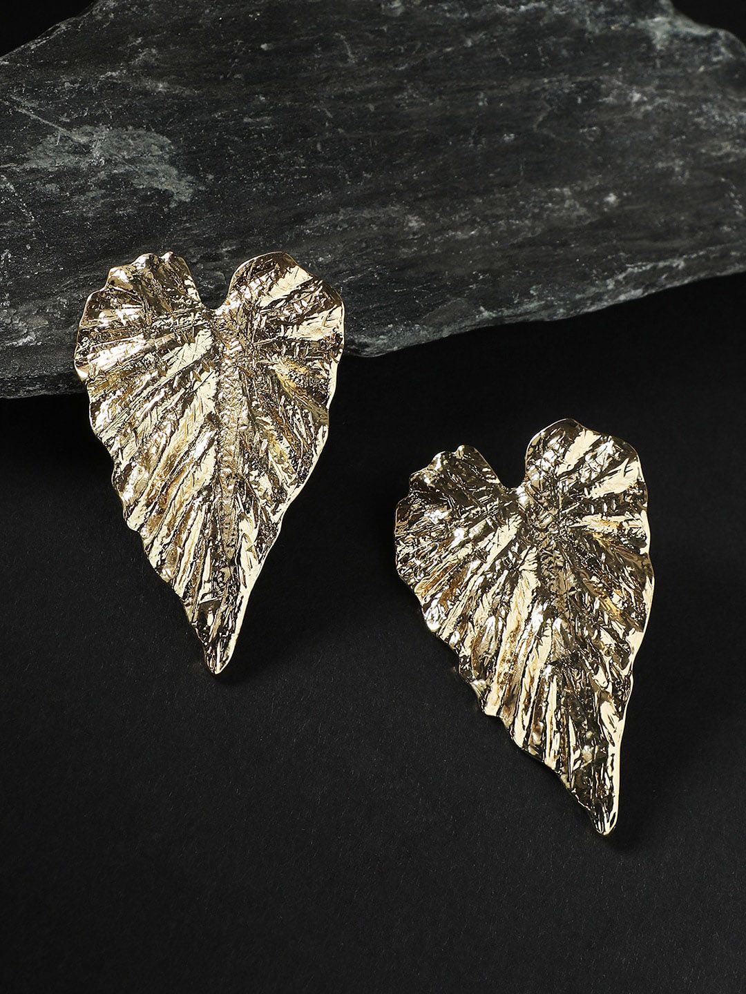 SOHI Gold-Plated Leaf Shaped Stud Earrings-image-1