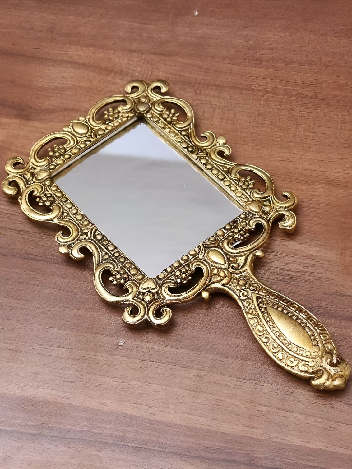 Kridaykraft Gold-Plated Metal Hand Mirror-image-4