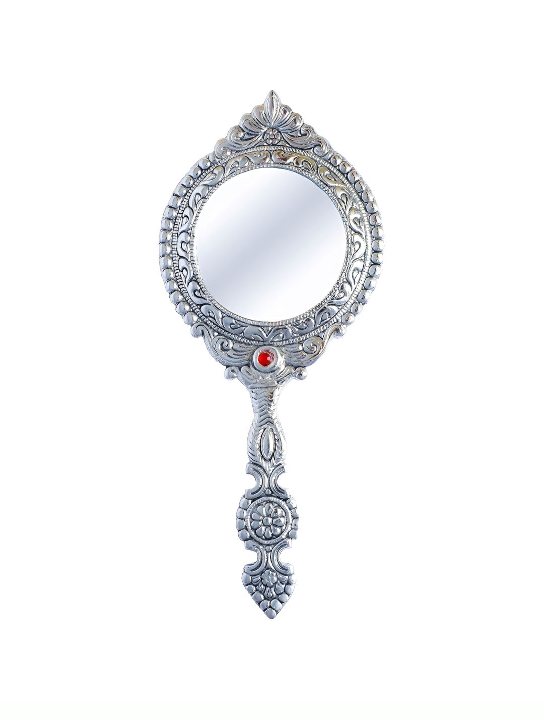 Kridaykraft Silver Plated Round Shape Makeup Hand Mirror-image-36