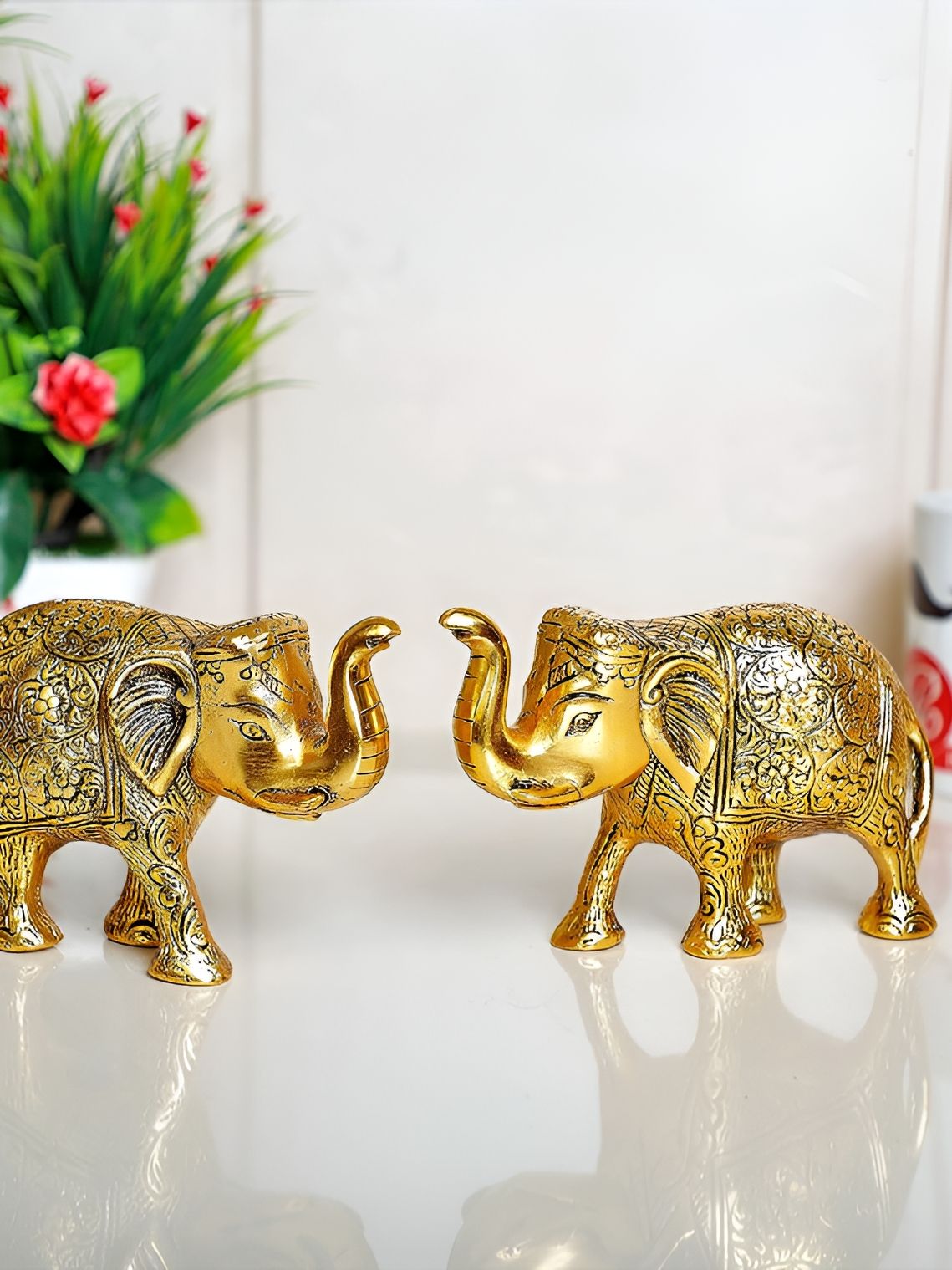 Kridaykraft 2 Pcs Gold-Toned Elephant Figurine Metal Showpieces-image-19