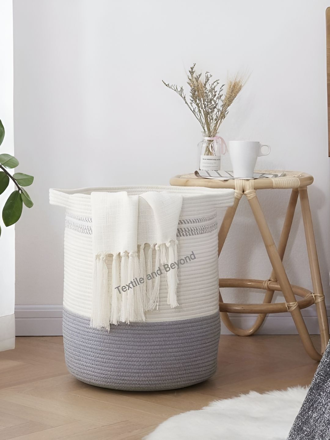 Textile and Beyond Grey & White Textured Pure Cotton Laundry Bag-image-7