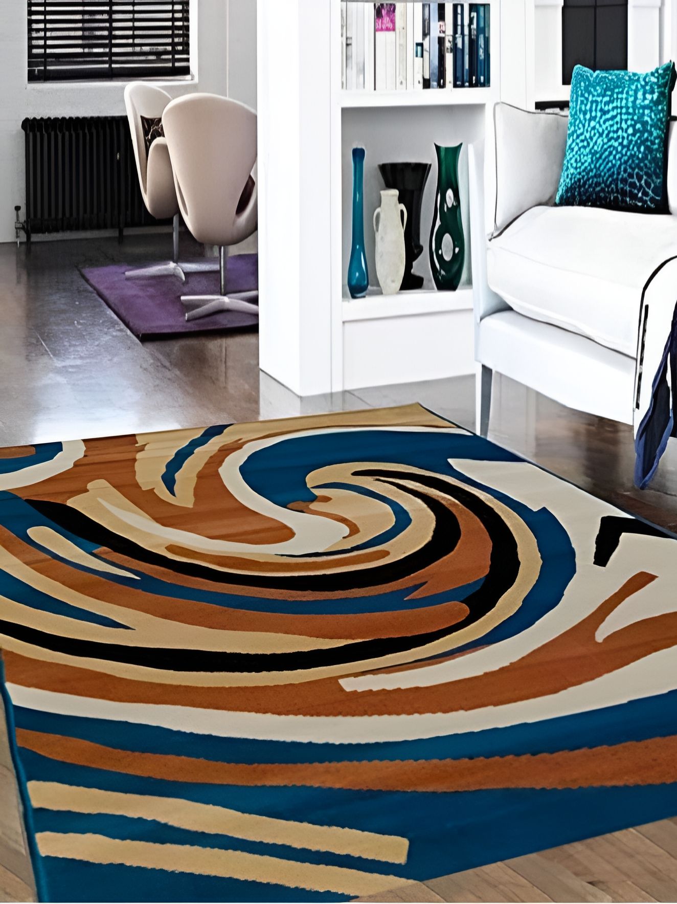 SANA CARPET Blue & Brown Abstract Anti-Skid Carpet-image-9