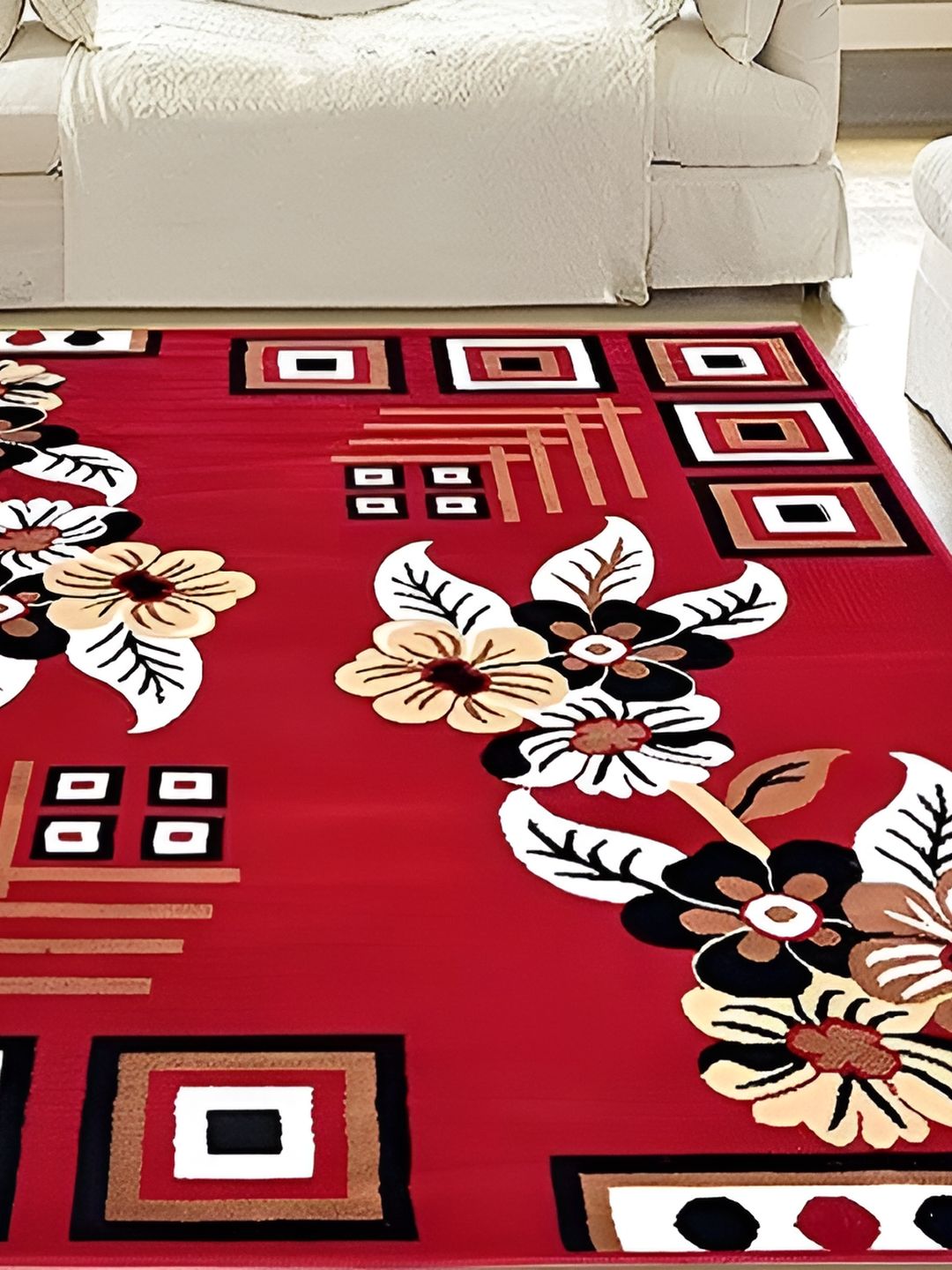 SANA CARPET Red & Black Floral Printed Anti Skid Carpet-picture-31