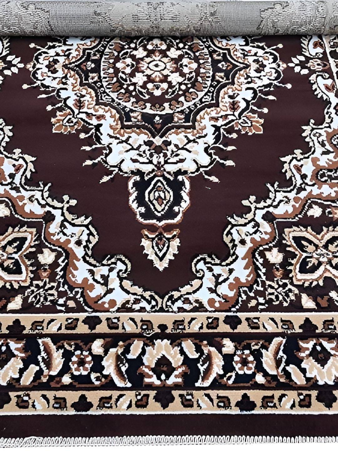 SANA CARPET Brown & White Ethnic Motifs Anti-Skid Carpet-picture-24