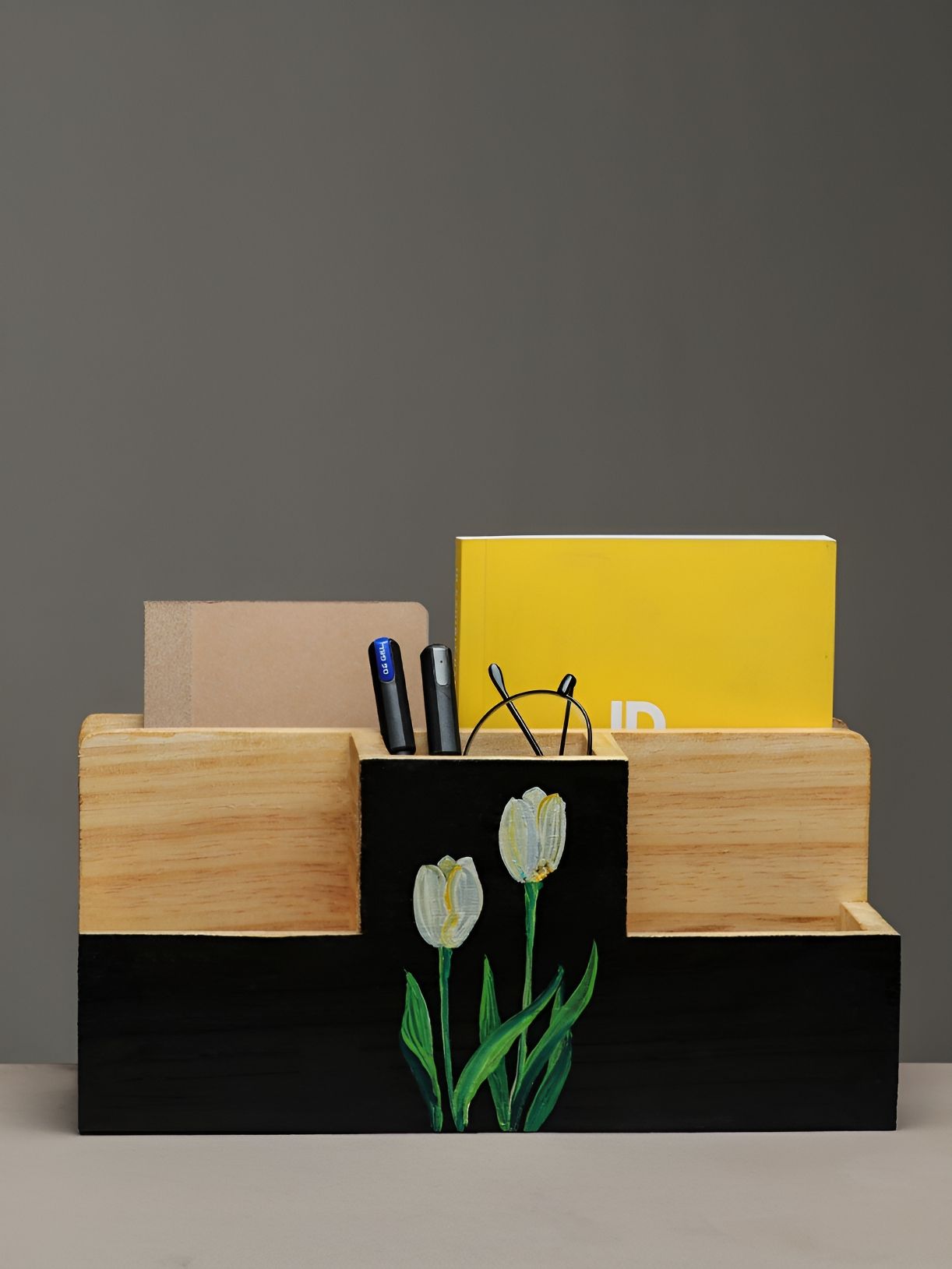 Mirai Woods Cream & Black Regular Wooden Desk Organisers-image-35