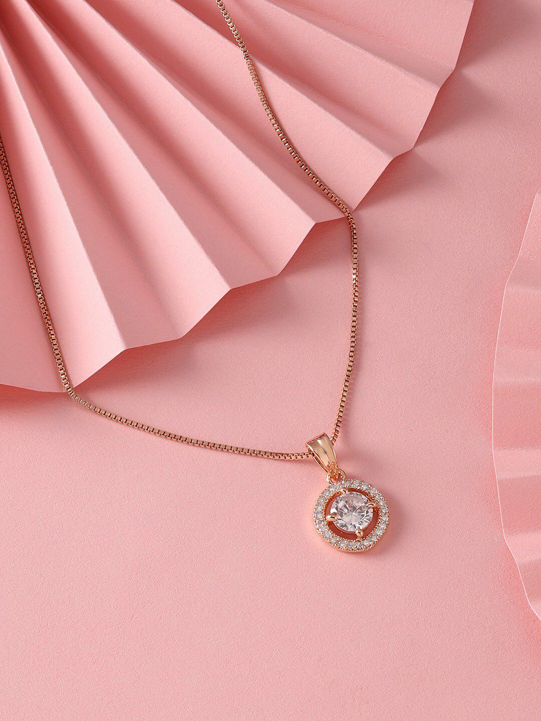 AMI Rose Gold-Plated CZ-Studded Pendant With Chain-picture-39