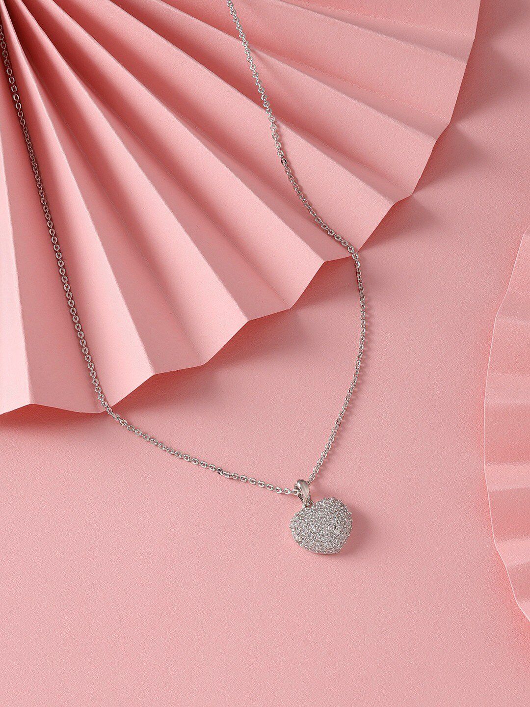 AMI Silver-Plated CZ-Studded & Heart Shape Pendant With Chain-picture-34