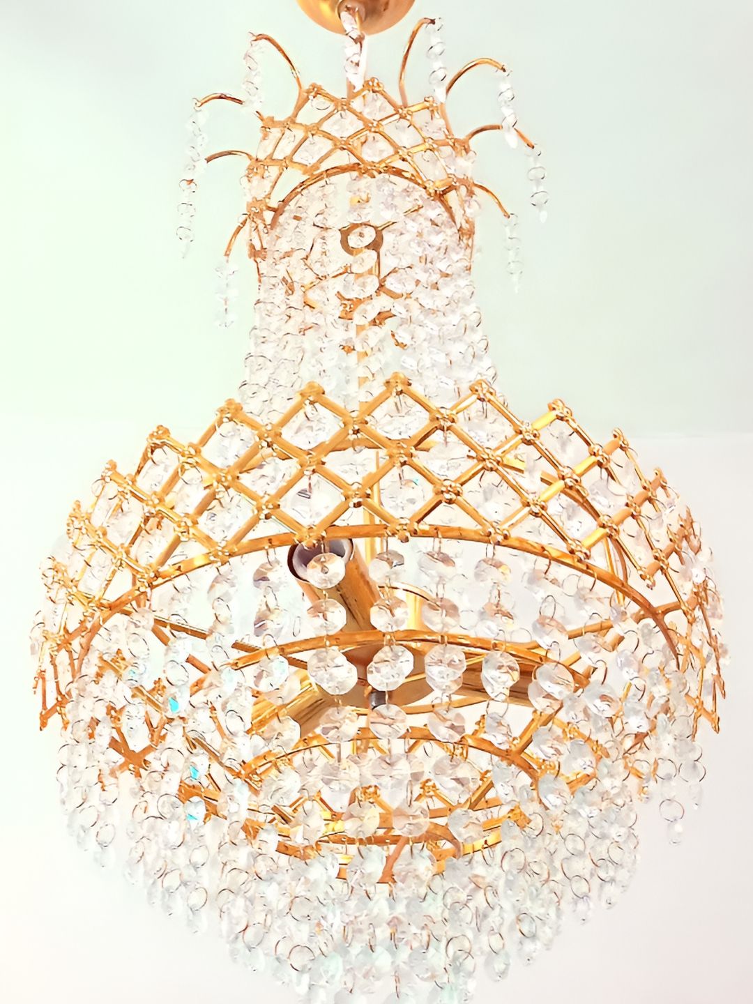 SHRI MAHAL ANTIQUES Gold-Toned & White Crystal Chandelier Ceiling Lamp-picture-14