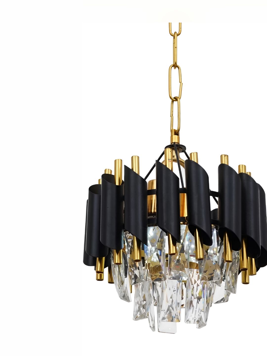 SHRI MAHAL ANTIQUES Gold-Toned & Black Crystal Chandelier Ceiling Lamp