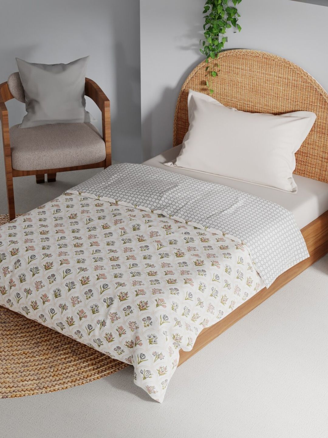 BIANCA MEZZO Grey & White Floral Cotton AC Room 150 GSM Single Bed Dohar-picture-33