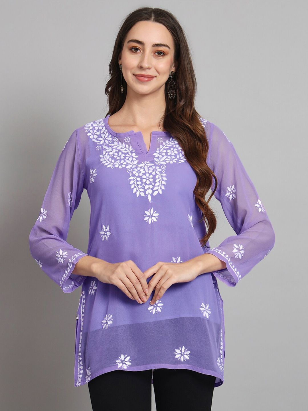 PARAMOUNT CHIKAN Ethnic Motifs Embroidered Chikankari Straight Kurti-picture-38