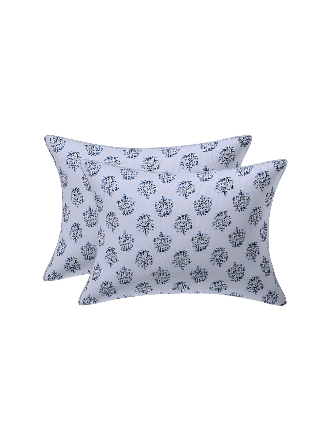 Texstylers White & Blue 2 Pieces Floral Printed Cotton Rectangle Cushion Covers-picture-35