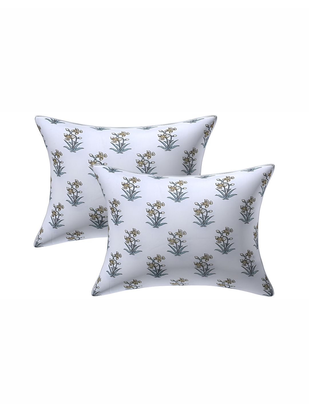 Texstylers White & Green 2 Pieces Cotton Rectangle Cushion Covers-picture-14