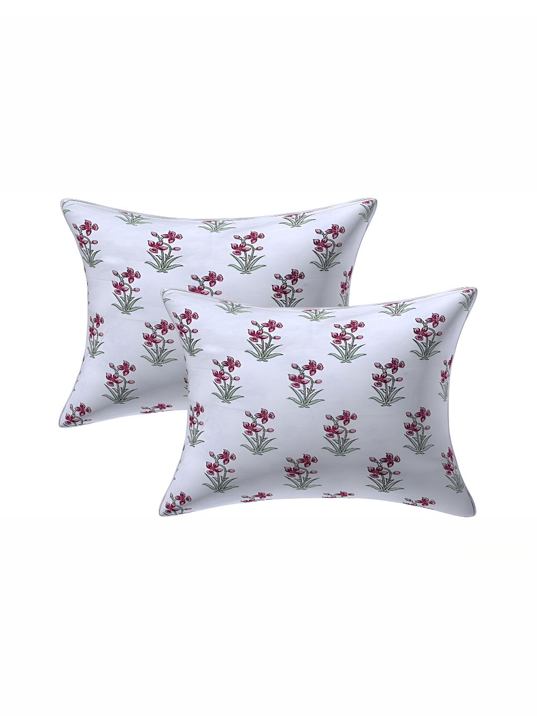 Texstylers White & Pink 2 Pieces Cotton Rectangle Cushion Covers-picture-42