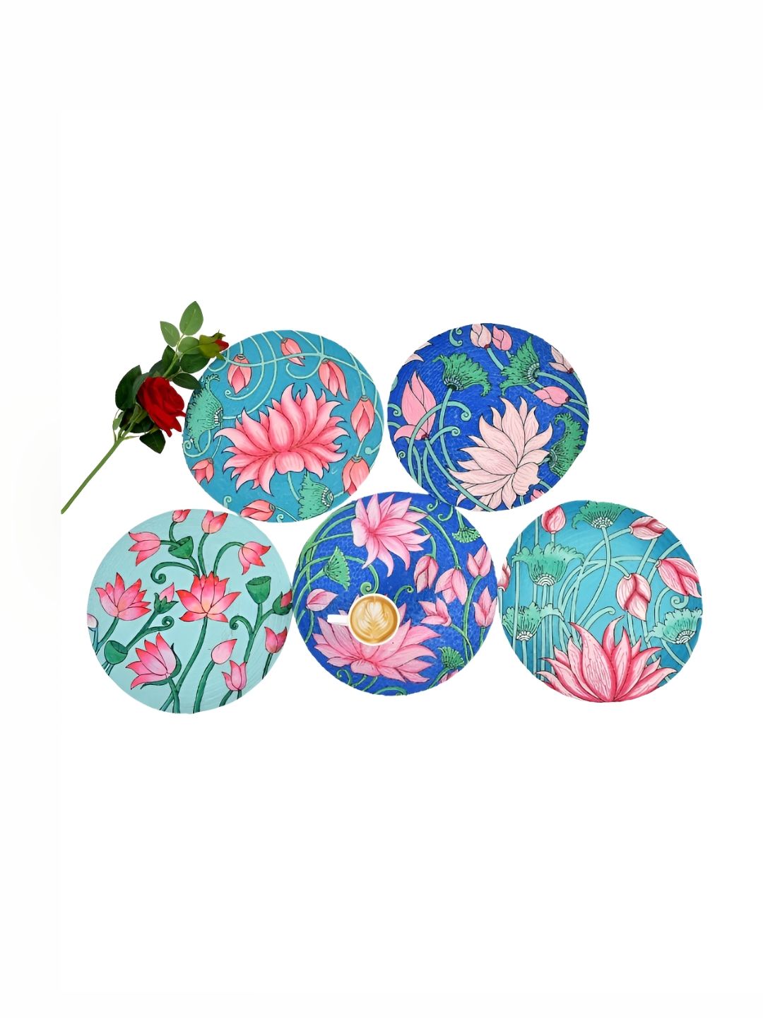 HOMADORN Blue & Pink 6 Pieces Floral Round Table Placemats-picture-31