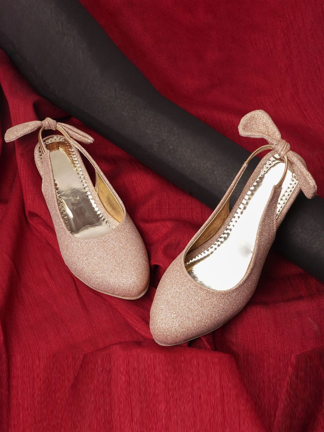 BAESD Girls Shimmered Bow Detail Kitten Heel Pumps