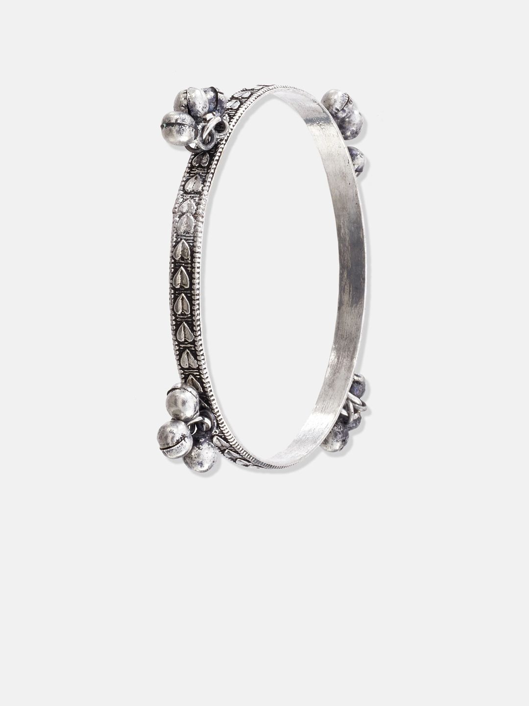 ATIBELLE German Silver-Plated Floral Shaped Stud Earrings Maangtikka & Bangles