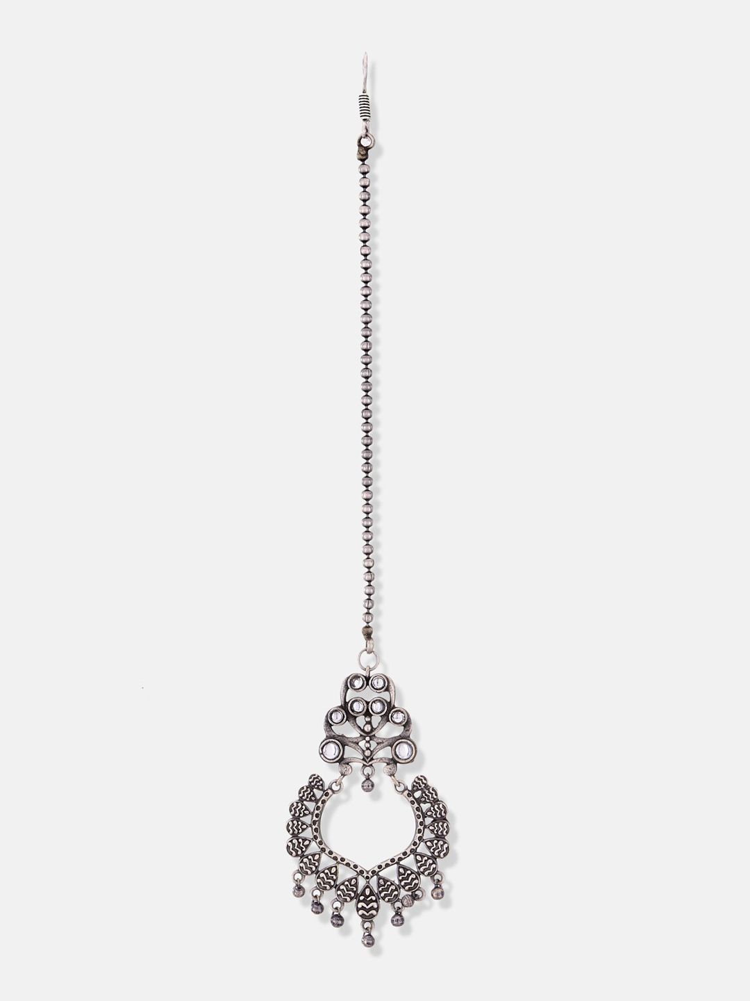 ATIBELLE German Silver-Plated Floral Shaped Stud Earrings Maangtikka & Bangles