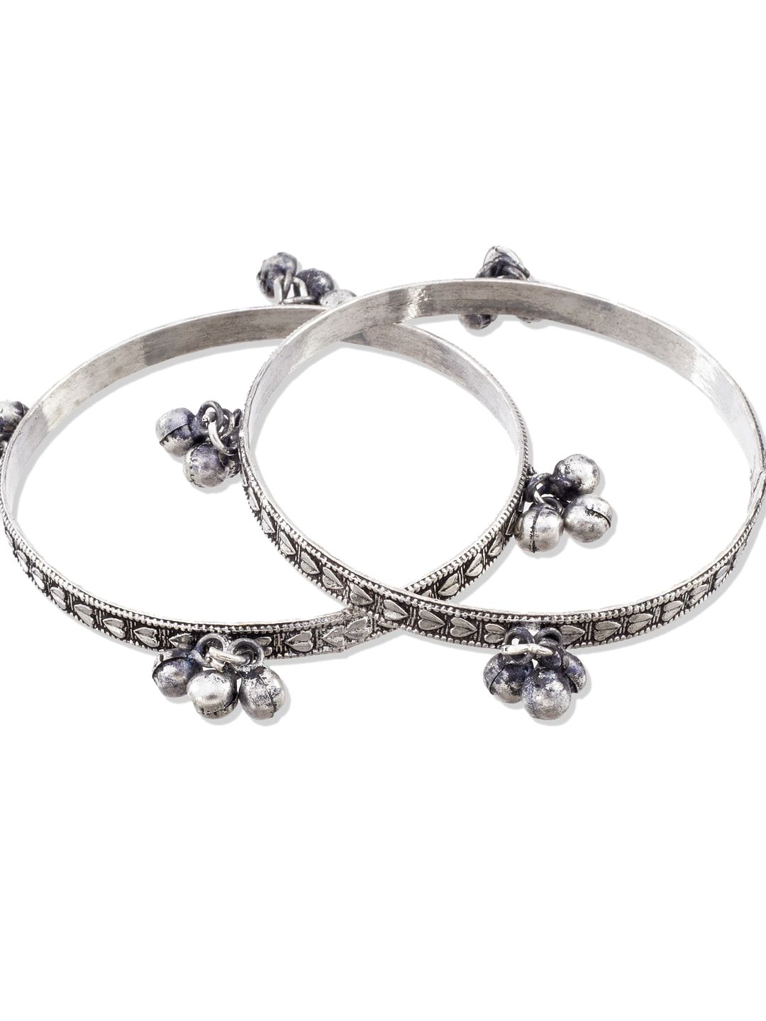 ATIBELLE Set of 3 Silver Plated & Ghunghroo Studded Earrings, Maangtikka & Bangles