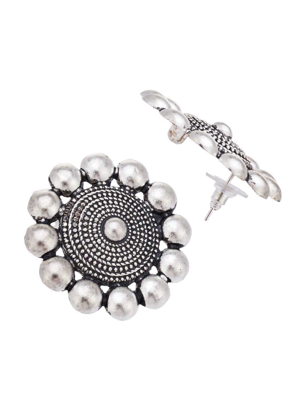 ATIBELLE Set of 3 Silver Plated & Ghunghroo Studded Earrings, Maangtikka & Bangles