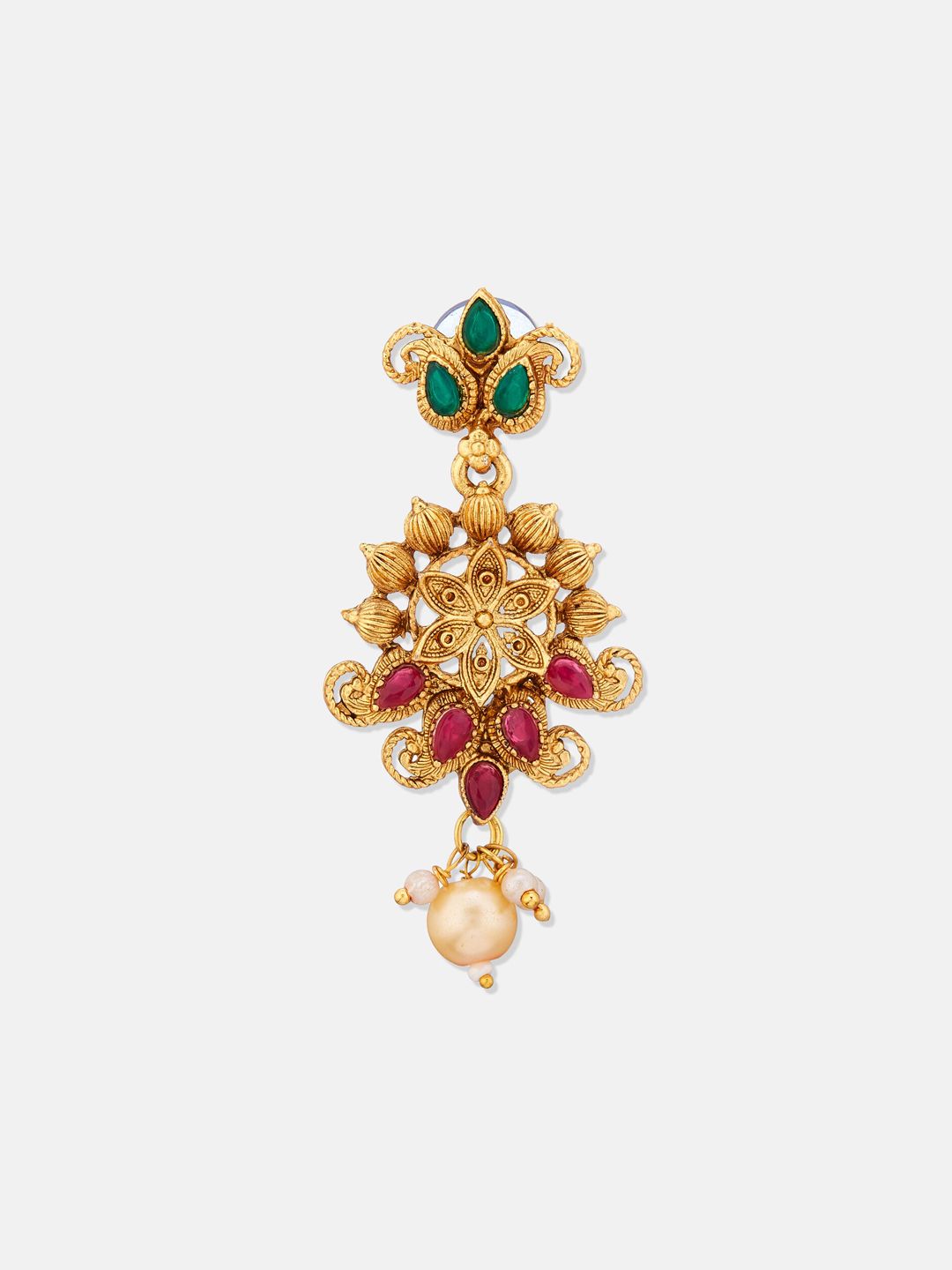 ATIBELLE Gold Plated Stone Studded Bedded Floral-Peacock Shaped Choker Necklace & Earrings