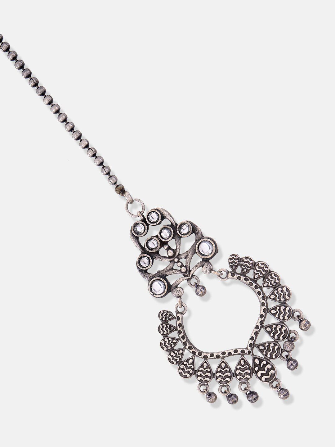 ATIBELLE German Silver-Plated Ghunghroo Studded Maangtikka & Bangles