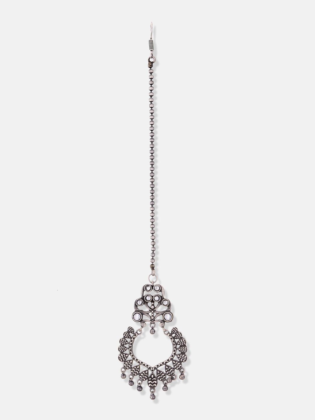 ATIBELLE German Silver-Plated Ghunghroo Studded Maangtikka & Bangles